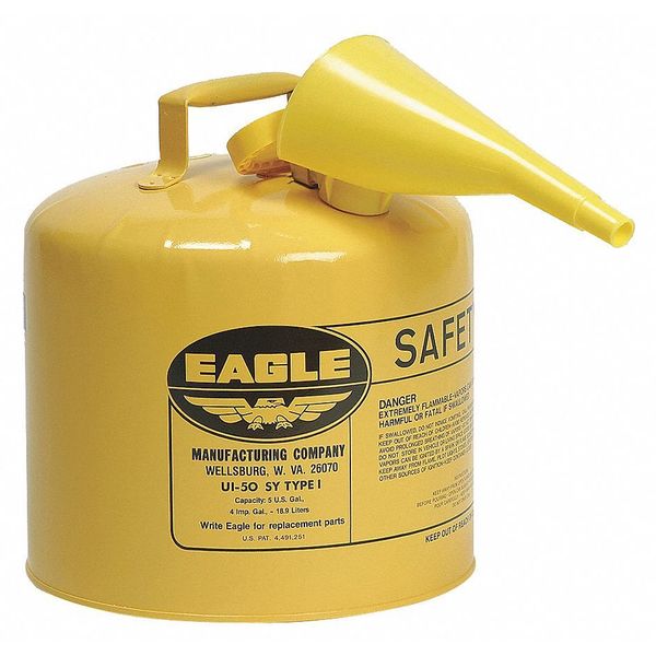 Type I Safety Can, 5 Gal Capacity, Galvanized Steel, For Diesel, Yellow, 12 1/2 in Outside Diameter