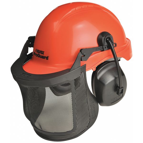 Front Brim Hard Hat, Type 1, Class E, Ratchet (6-Point), Orange (Cap)/Black (Muff)