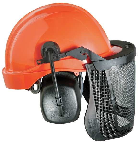 Front Brim Hard Hat, Type 1, Class E, Ratchet (6-Point), Orange (Cap)/Black (Muff)