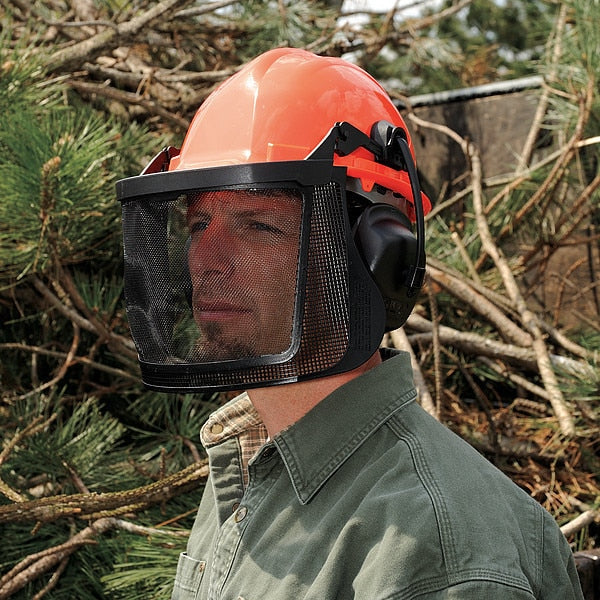 Front Brim Hard Hat, Type 1, Class E, Ratchet (6-Point), Orange (Cap)/Black (Muff)