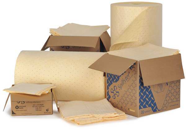 Sorbents, 44 gal. Harsh Chemicals Absorbed, Yellow, Polypropylene, 200 PK