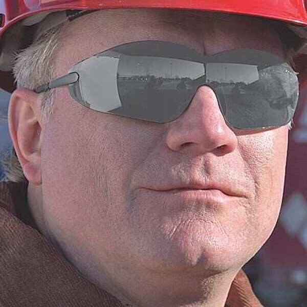Safety Glasses, Wraparound Gray Polycarbonate Lens, Scratch-Resistant