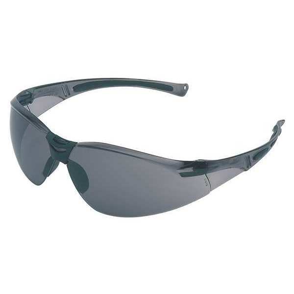Safety Glasses, Wraparound TSR Gray Polycarbonate Lens, Scratch-Resistant