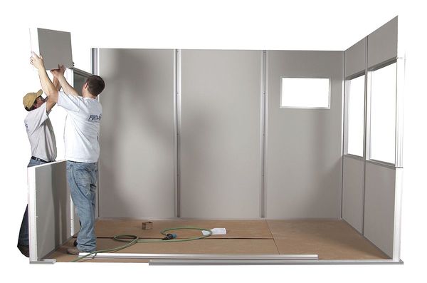 4-Wall Modular In-Plant Office, 8 ft H, 8 ft W, 8 ft D, Gray