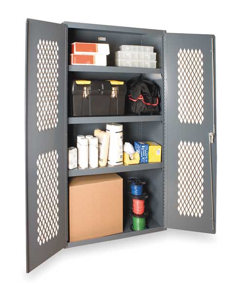 14 ga. Heavy-Duty Steel Storage Cabinet, 36 in W, 72 in H, Stationary