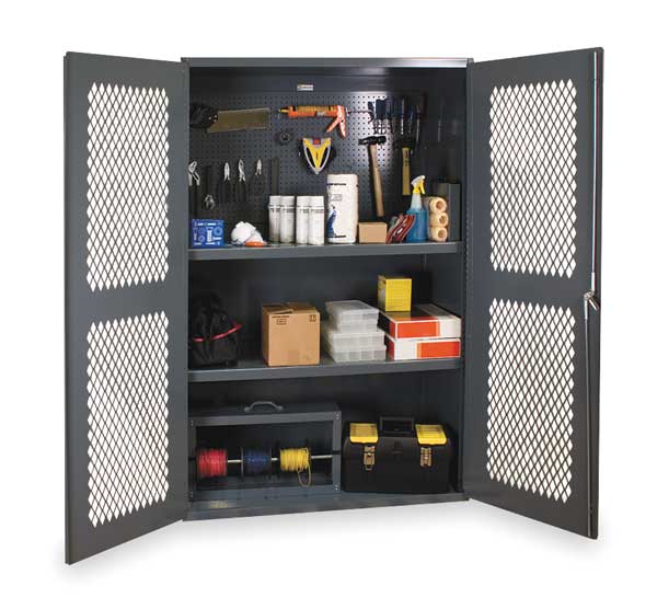 14 ga. ga. Steel Pegboard Storage Cabinet, 48 in W, 72 in H, Stationary