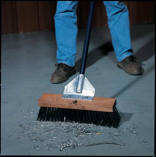 16 in Sweep Face Broom, Stiff, Synthetic, Black
