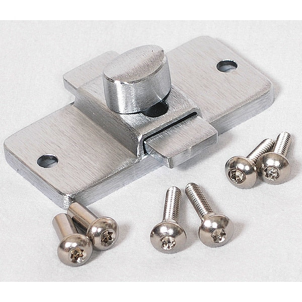 Slide Latch, 2-1/2 in H, 3-1/4 in W, Zinc, Bright Finish, Use With Solid Plastic Polymer Partition