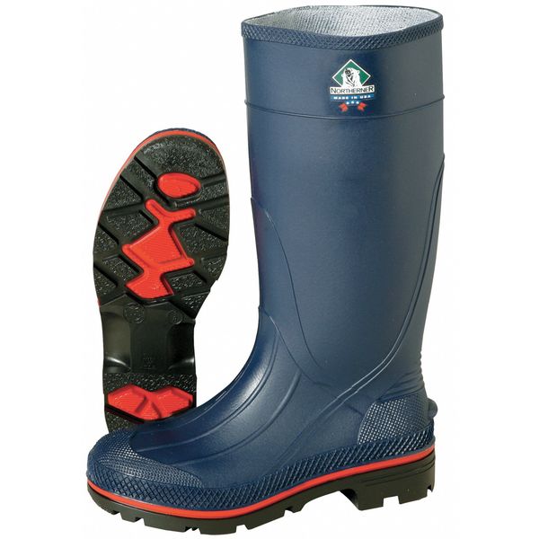MAX Plain-Toe Women's Work Boots, PVC, Chemical-Resistant, 15 in H, Navy/Red/Black, Size 8, 1 Pair
