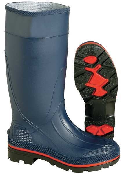 MAX Plain-Toe Women's Work Boots, PVC, Chemical-Resistant, 15 in H, Navy/Red/Black, Size 10, 1 Pair
