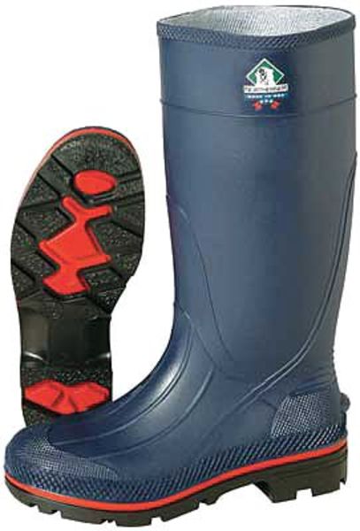 MAX Plain-Toe Women's Work Boots, PVC, Chemical-Resistant, 15 in H, Navy/Red/Black, Size 10, 1 Pair