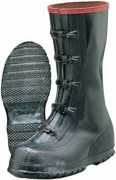 Overboots, Mens, 8, 5-Buckle, Blk, Rubber, PR
