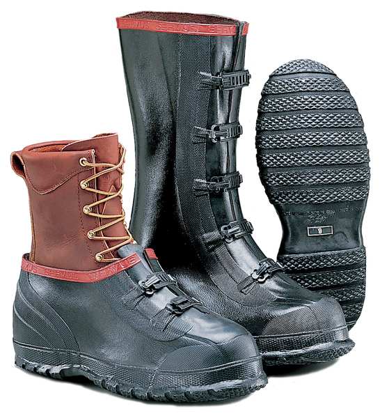 Overshoes, Mens, 9, 2-Buckle, Blk, Rubber, PR
