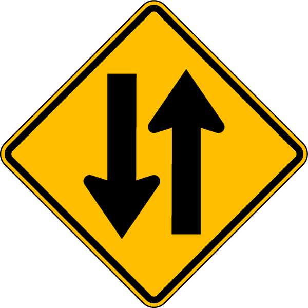 Two Way Traffic Traffic Sign, 24 in H, 24 in W, Aluminum, Diamond, No Text, W6-3-24DA
