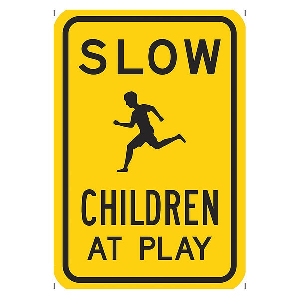 Children at Play Traffic Sign, 18 in Height, 24 in Width, Aluminum, Vertical Rectangle, English