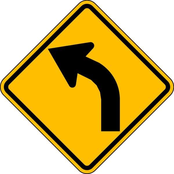 Left Curve Traffic Sign, 24 in Height, 24 in Width, Aluminum, Diamond, No Text