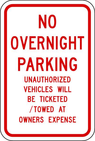 No Overnight Parking Sign, 18