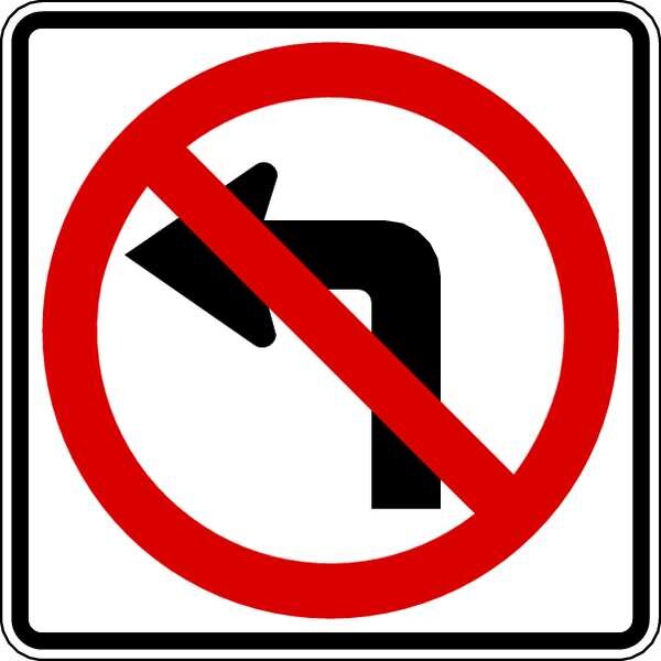 No Left Turn Traffic Sign, 24 in H, 24 in W, Aluminum, Square, No Text, R3-2-24DA