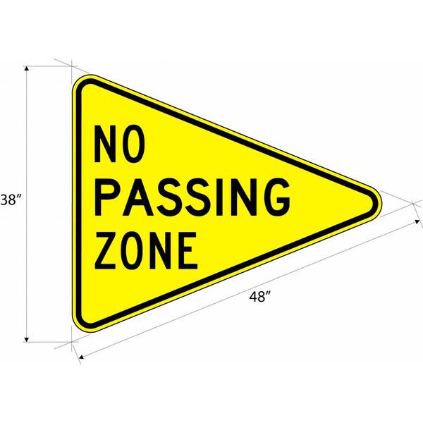 No Passing Zone Traffic Sign, 38 in Height, 48 in Width, Aluminum, Triangle, English
