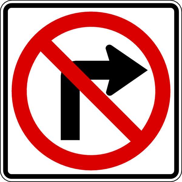 No Right Turn Traffic Sign, 24 in H, 24 in W, Aluminum, Square, No Text, R3-1-24DA