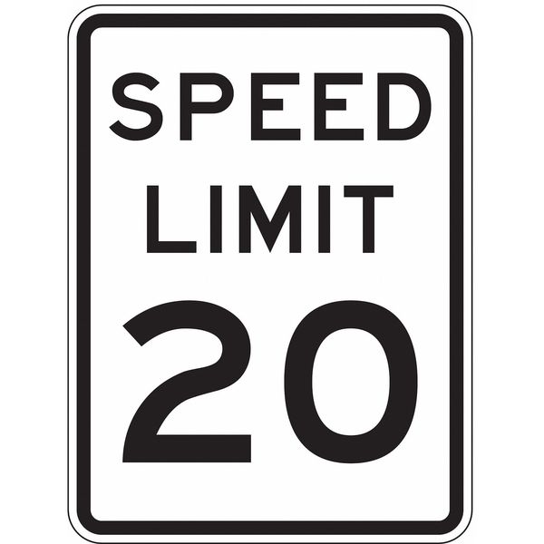 Speed Limit 20 Traffic Sign, 24 in H, 18 in W, Aluminum, Vertical Rectangle, R2-1-20-18HA