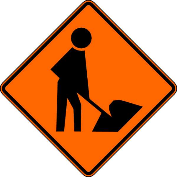 Worker w/Shovel Traffic Sign, 36 in Height, 36 in Width, Aluminum, Diamond, No Text