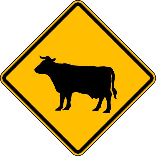 Cattle Crossing Pictogram Traffic Sign, 24 in H, 24 in W, Aluminum, Diamond, No Text, W11-4-24DA