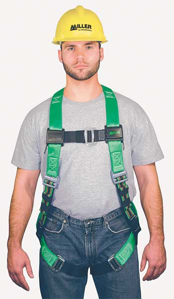 Full Body Harness, Vest Style, L/XL, Polyester, Green