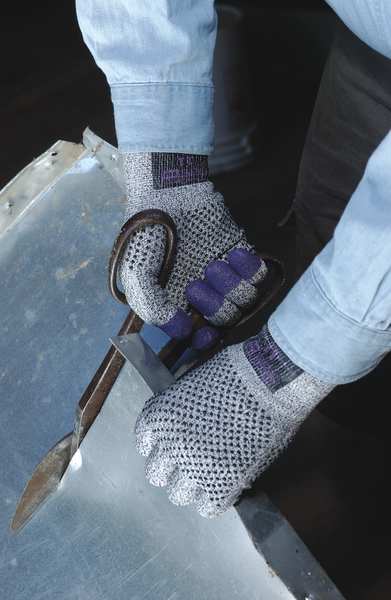 G60 Purple Nitrile Cut Resistant Gloves, Grey/Black, Purple Fingertips, Ambidextrous, LG, 1 Pair