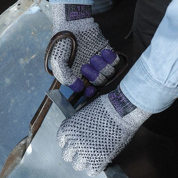G60 Purple Nitrile Cut Resistant Gloves, Grey/Black, Purple Fingertips, Ambidextrous, M, 1 Pair