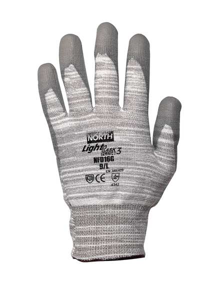 Cut Resistant Coated Gloves, 3 Cut Level, Polyurethane, L, 1 PR