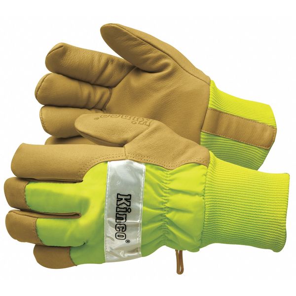 Leather Gloves, Insulated, LimeGreen, XL, PR