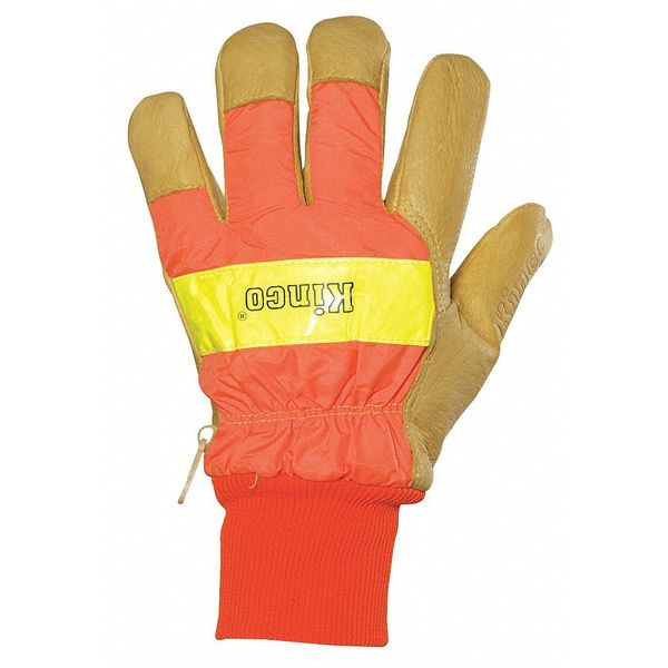 Leather Gloves, Hi Vis, Orange, XL, PR