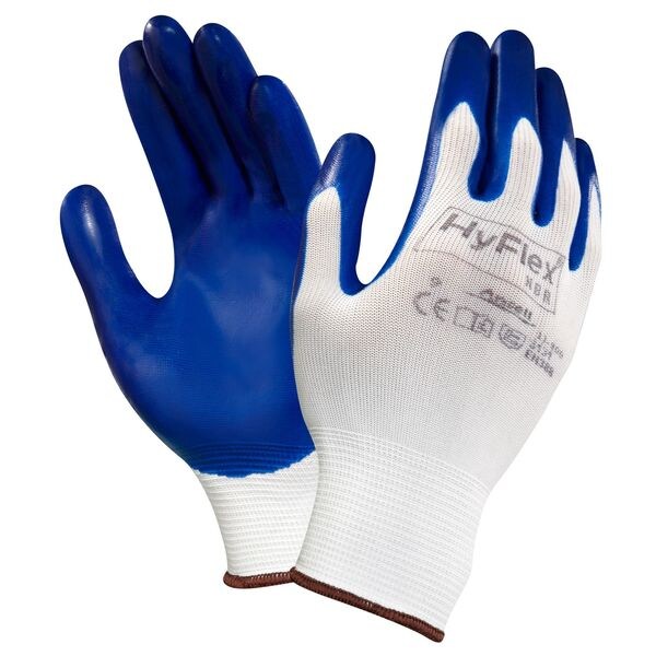 Nitrile Coated Gloves, Palm Coverage, Blue/White, XL, PR