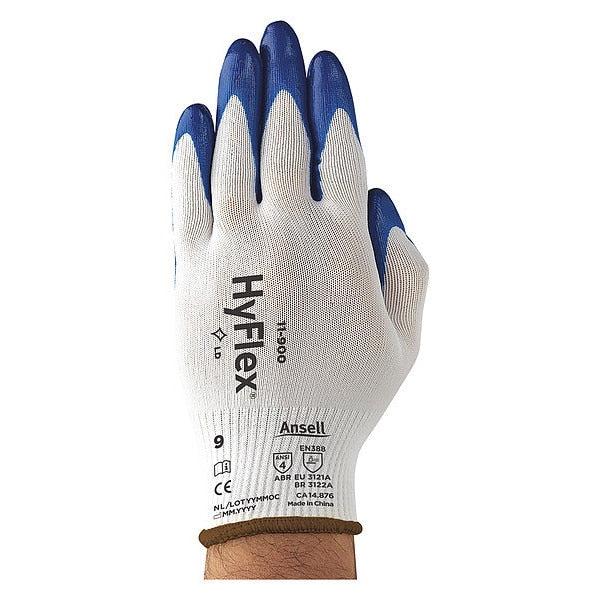 Nitrile Coated Gloves, Palm Coverage, Blue/White, S, PR