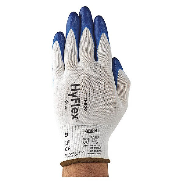 Nitrile Coated Gloves, Palm Coverage, Blue/White, XL, PR