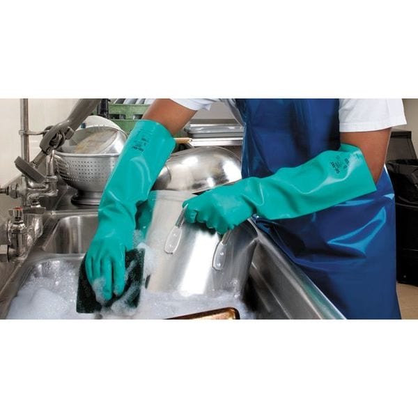 Alphatec Chemical Resistant Gloves, Nitrile, 18 in Length, 22 mil Thickness, L (9), Green, 1 Pair