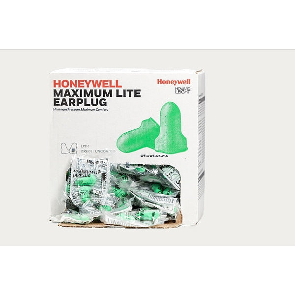 Max Lite Ear Plugs Dispenser Refill, Uncorded, Contoured-T Shape, NRR 30 dB, Green, M, 500 Pairs