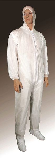 Hooded Disposable Coveralls, White, Polypropylene, Zipper