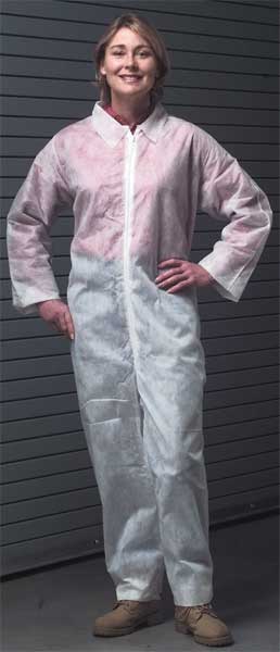 Collared Disposable Coveralls, XL, White, Polypropylene, Zipper