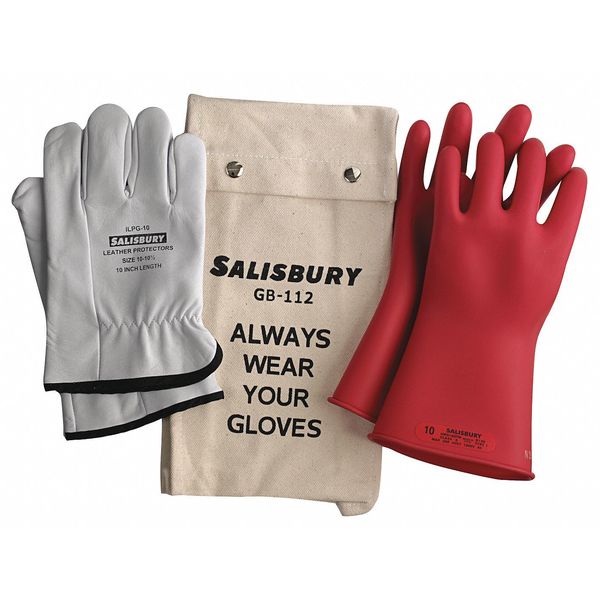 Electrical Rubber Glove Kit, Leather Protectors, Glove Bag, Red, 11 in, Class 0, Size 11, 1 Pair