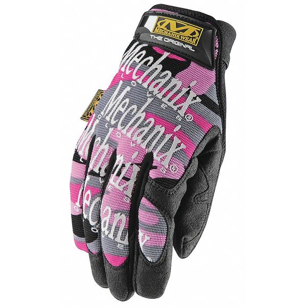 Mechanics Gloves, L, Pink Camo, Synthetic Leather, Spandex