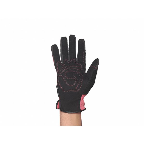 Mechanics Gloves, M, Pink, Reinforced, Ribbed Nylon/Spandex