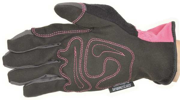 Mechanics Gloves, M, Pink, Reinforced, Ribbed Nylon/Spandex