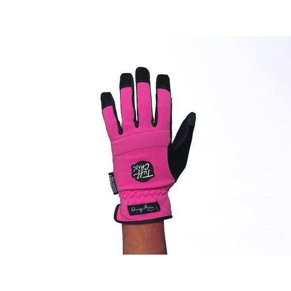 Mechanics Gloves, M, Pink, Reinforced, Ribbed Nylon/Spandex