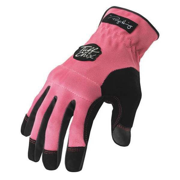 Mechanics Gloves, M, Pink, Reinforced, Ribbed Nylon/Spandex
