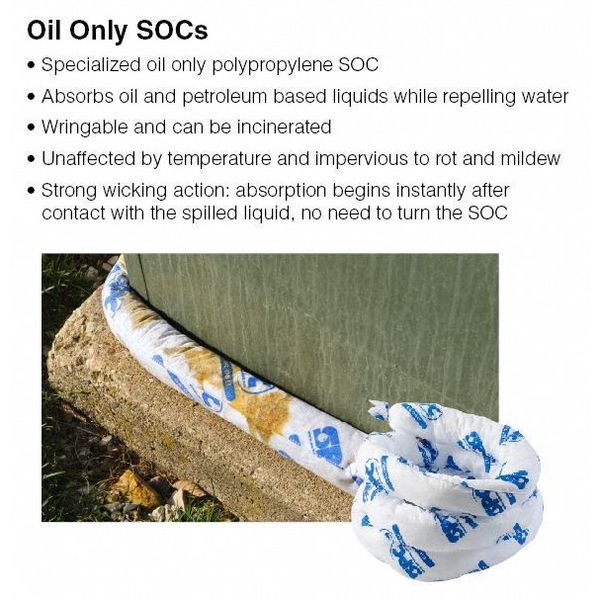 Sorbents, 12 gal. Oil Absorbed, White, Polypropylene, 6 PK