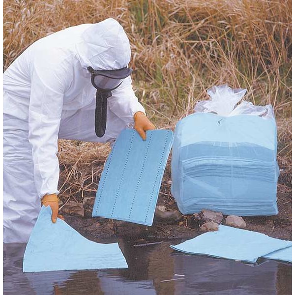 Sorbents, 34 gal/pk, .34 gal/pad, Oil Absorbed, Blue, Polypropylene, 100 PK