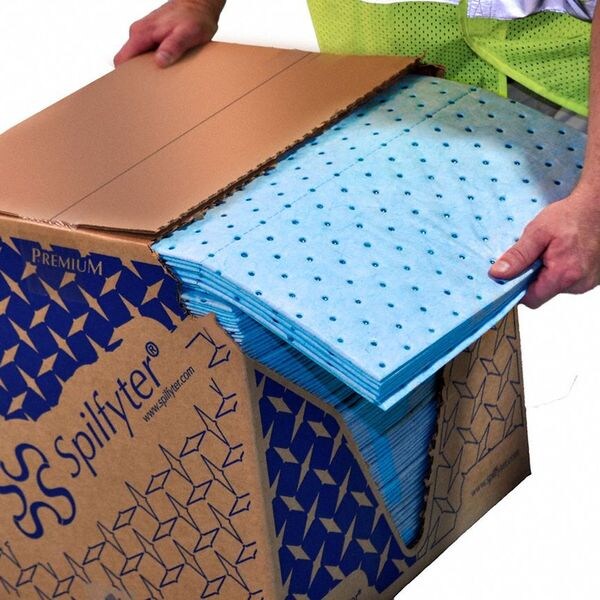 Sorbents, 34 gal/pk, .34 gal/pad, Oil Absorbed, Blue, Polypropylene, 100 PK
