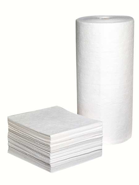 Sorbents, 24 gal. Oil Absorbed, White, Polypropylene, 100 PK